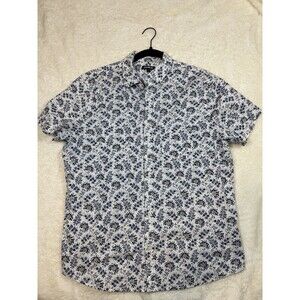Express Shirt Men's Large White Blue Floral Short Sleeve Button Up